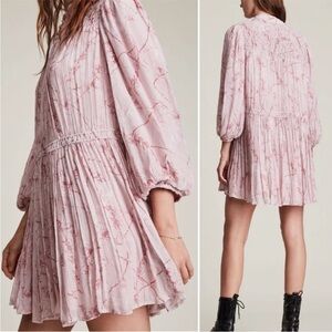ALLSAINTS Isobella Freya Pink Cottagecore Floral Oversized Longsleeve Mini Dress